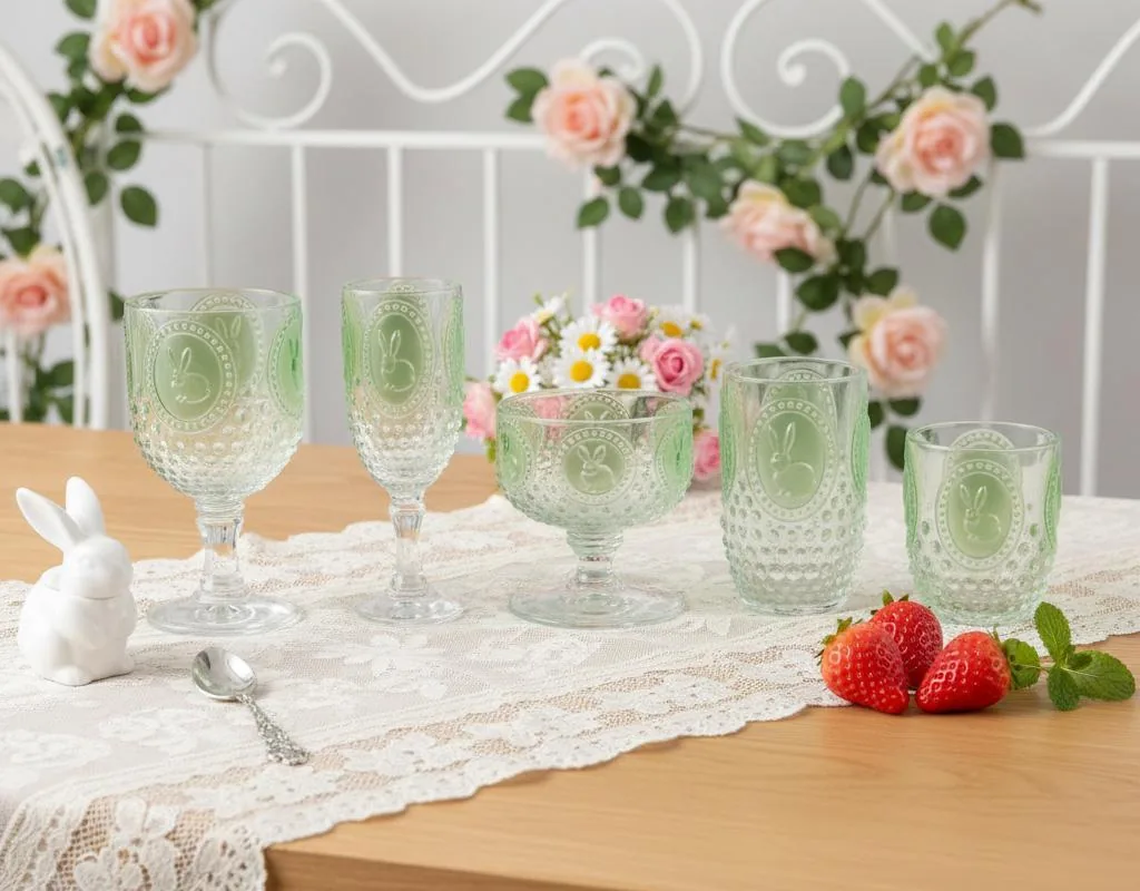 Easter glass tableware collection in coordinated spring colors